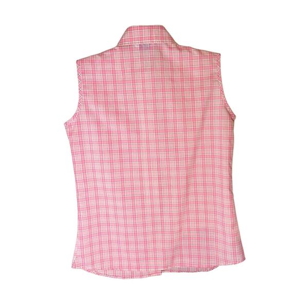 Vintage Sears Pink Plaid Gingham Sleeveless Button Front Blouse Top EVC Size 14 - Picture 2 of 5